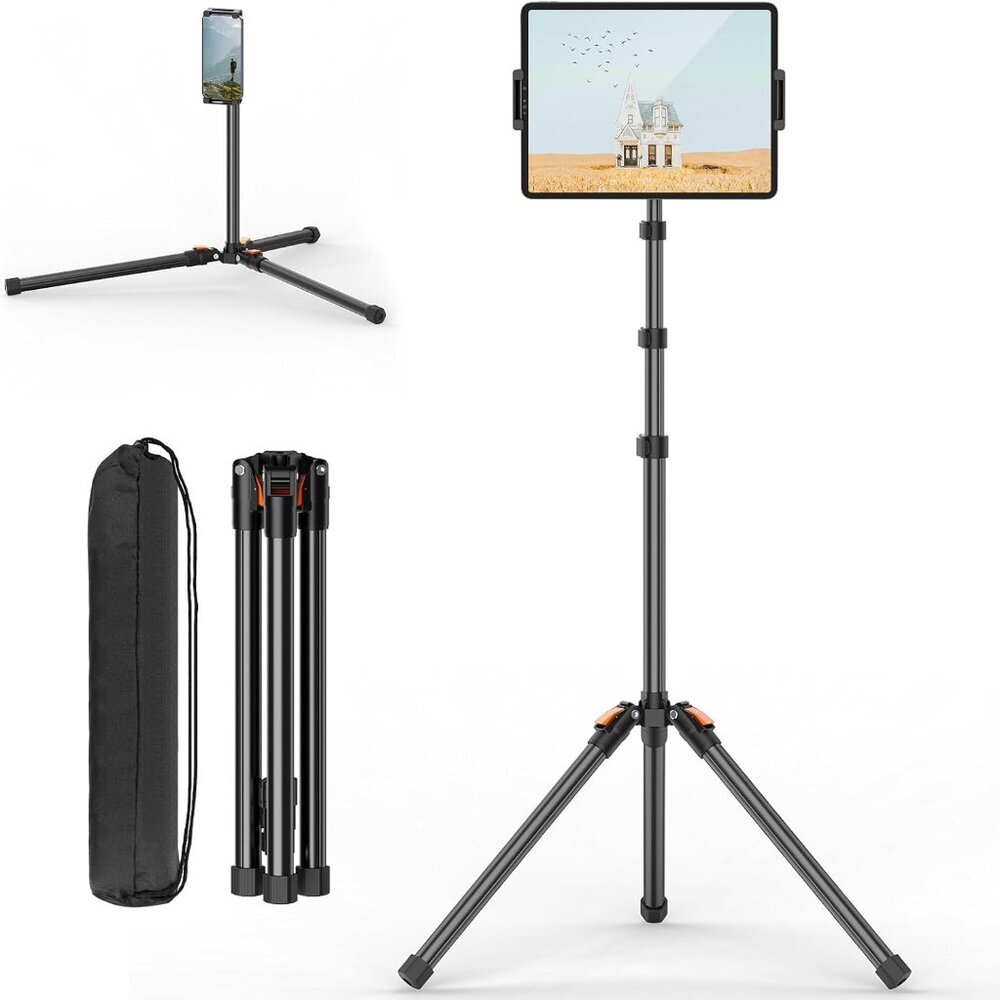 72in Tablet Floor Stand Tripod,Tablet Stand Floor with 360° Ball Head,Height Adj
